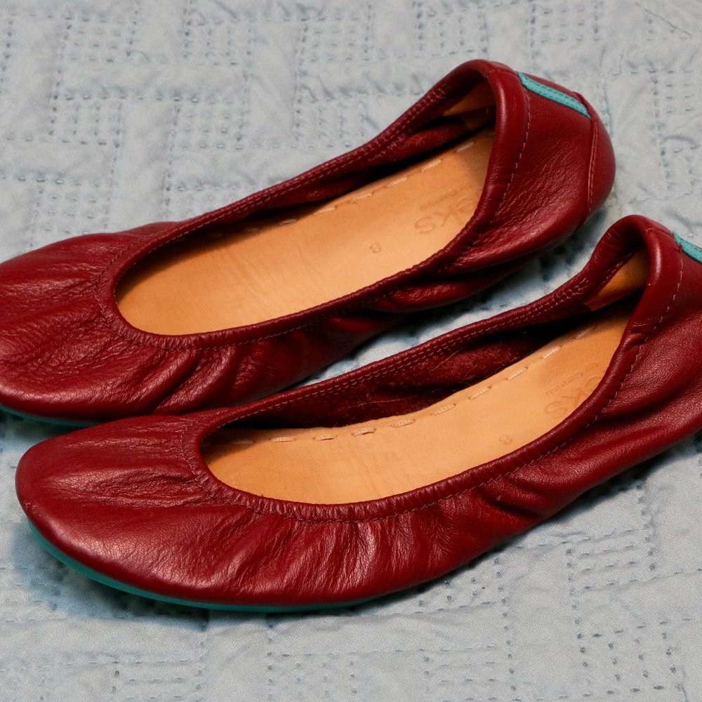 Maroon Leather Tieks Ballet Flats Cardinal Red